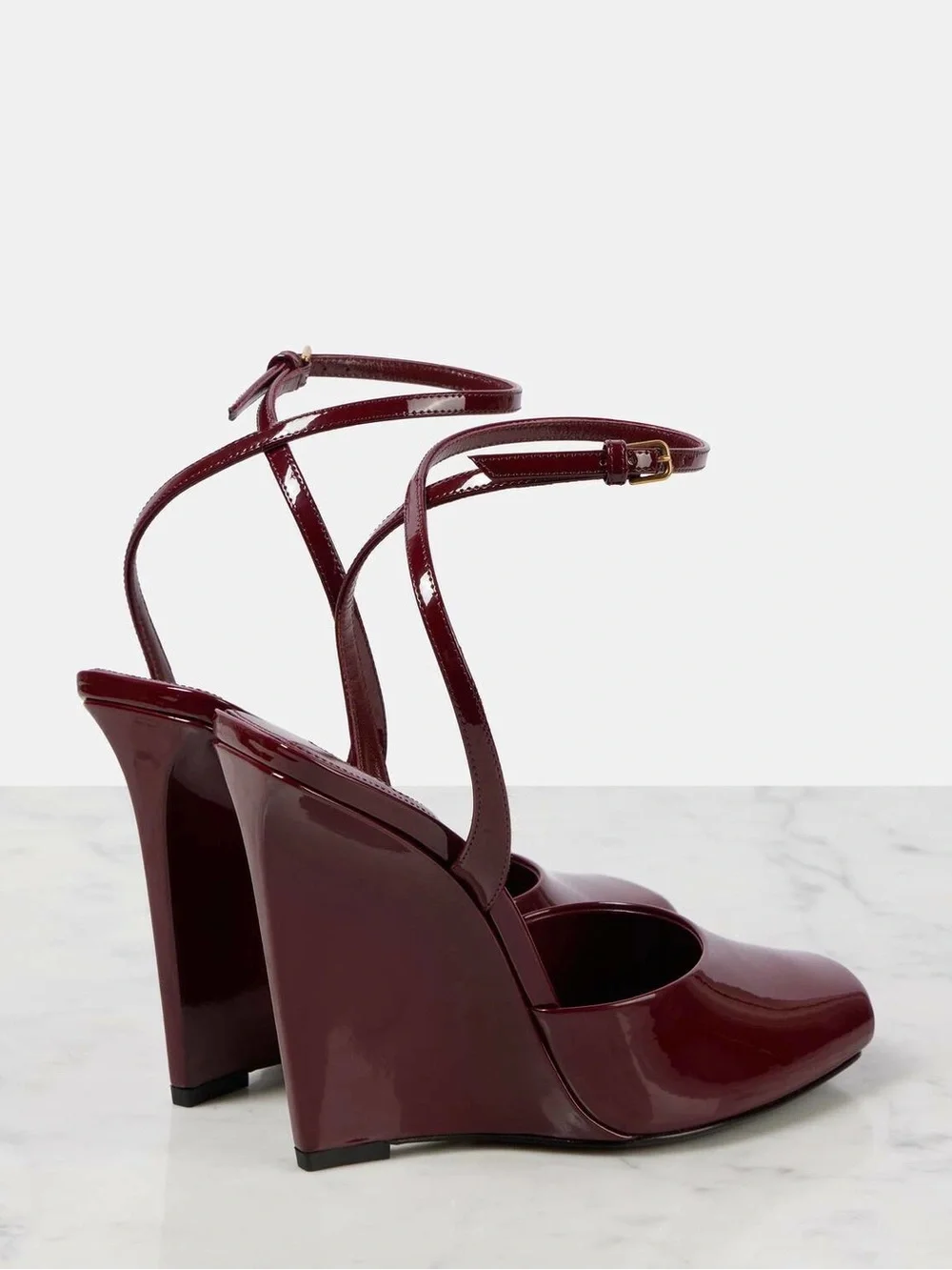 Saint Laurent Burgundy Patent Orhand peep toe wedge - Picture 2 of 4